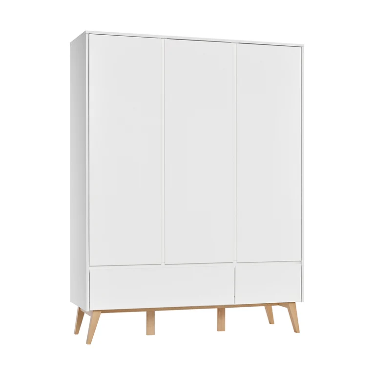 Chambre complète lit évolutif 60x120 commode à langer et armoire 3 portes Pinio Swing - Blanc et bois