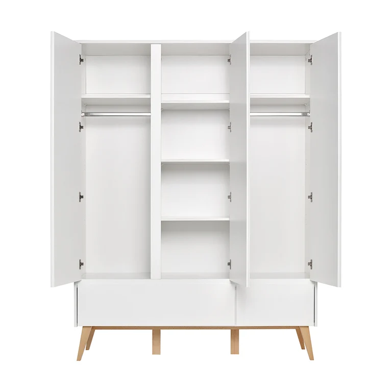 Chambre complète lit évolutif 60x120 commode à langer et armoire 3 portes Pinio Swing - Blanc et bois