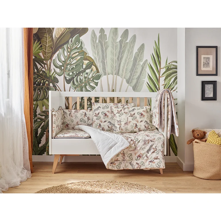 Chambre complète lit évolutif 70x140 commode à langer et armoire 3 portes Pinio Swing - Blanc et bois