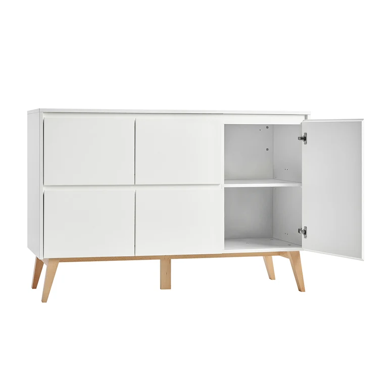 Lit évolutif 60x120 et commode 4 tiroirs 1 porte Pinio Swing - Blanc et bois