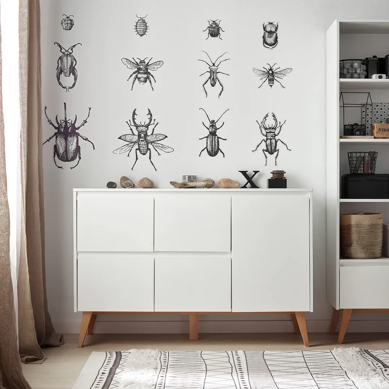 Lit évolutif 60x120 et commode 4 tiroirs 1 porte Pinio Swing - Blanc et bois