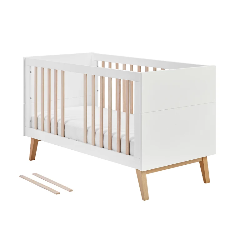 Lit évolutif 70x140 et commode 3 tiroirs Pinio Swing - Blanc et bois