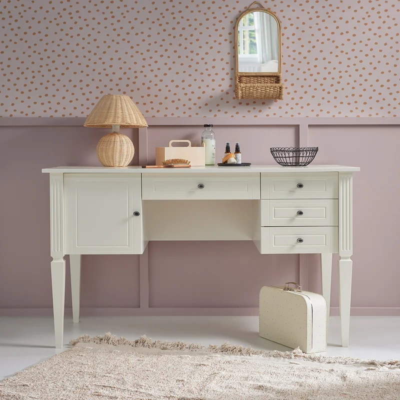 Bureau 4 tiroirs 1 porte Bellamy Ines - Blanc