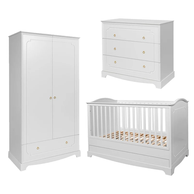 Chambre complète lit évolutif 70x140 commode à langer et armoire 2 portes Bellamy Royal - Blanc
