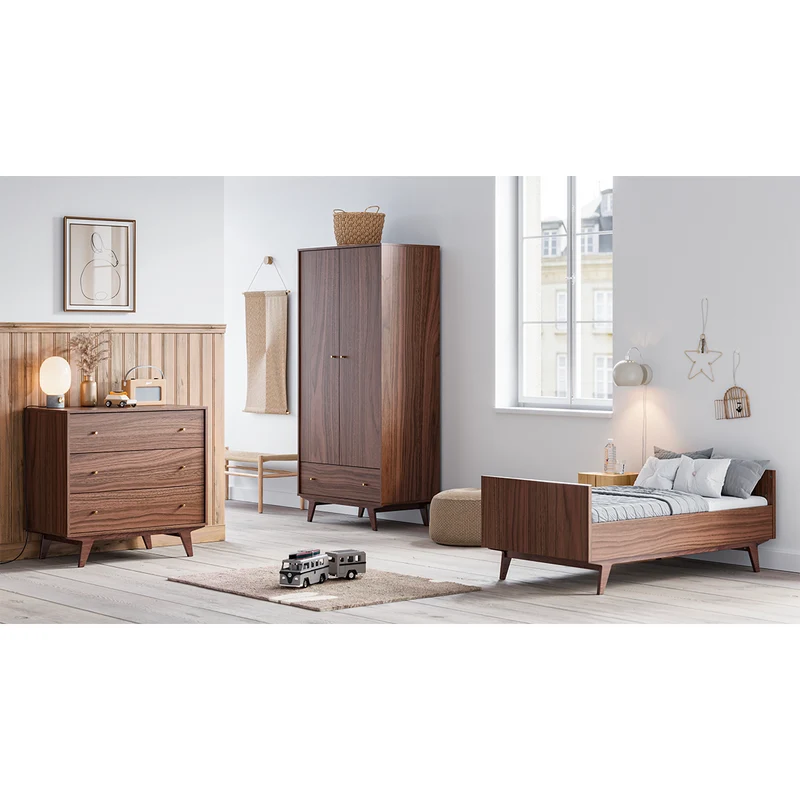 Chambre complète lit évolutif 70x140 commode à langer et armoire 2 portes 1 tiroir Vox Mid - Bois