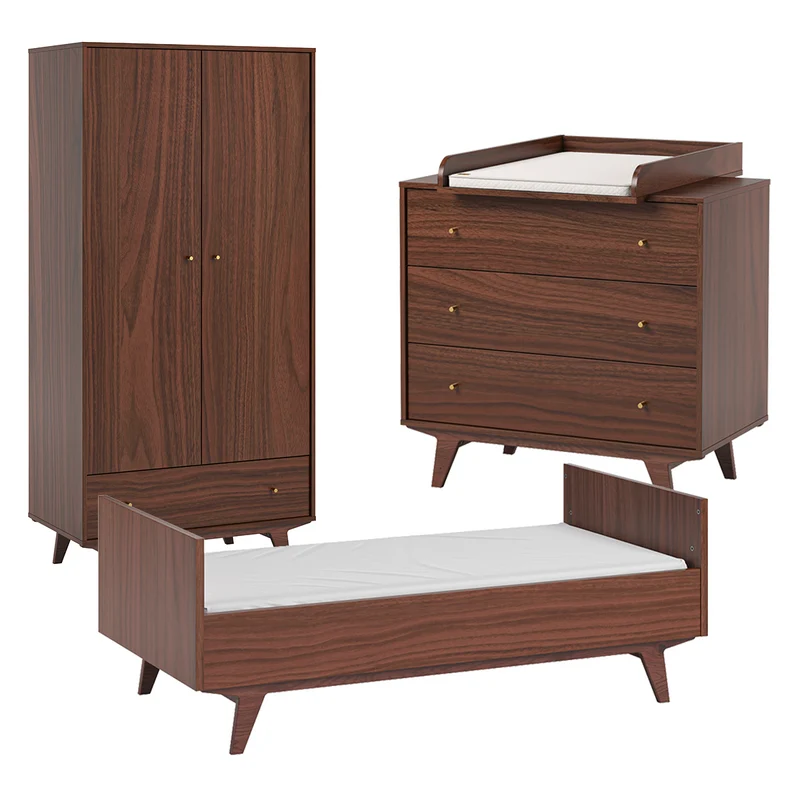 Chambre complète lit évolutif 70x140 commode à langer et armoire 2 portes 1 tiroir Vox Mid - Bois