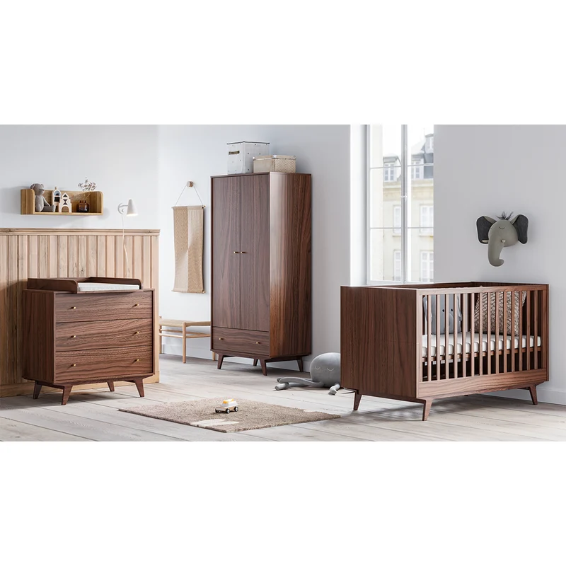 Chambre complète lit évolutif 70x140 commode à langer et armoire 2 portes 1 tiroir Vox Mid - Bois