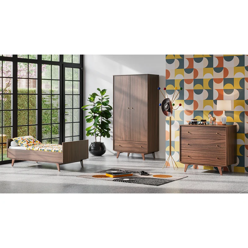 Chambre complète lit évolutif 70x140 commode à langer et armoire 2 portes 1 tiroir Vox Mid - Bois