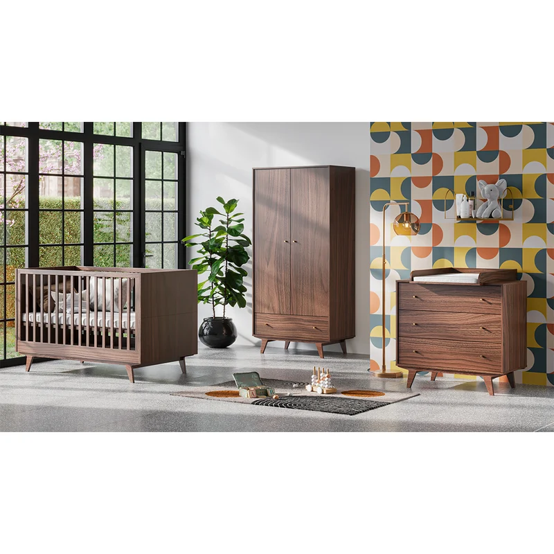 Chambre complète lit évolutif 70x140 commode à langer et armoire 2 portes 1 tiroir Vox Mid - Bois
