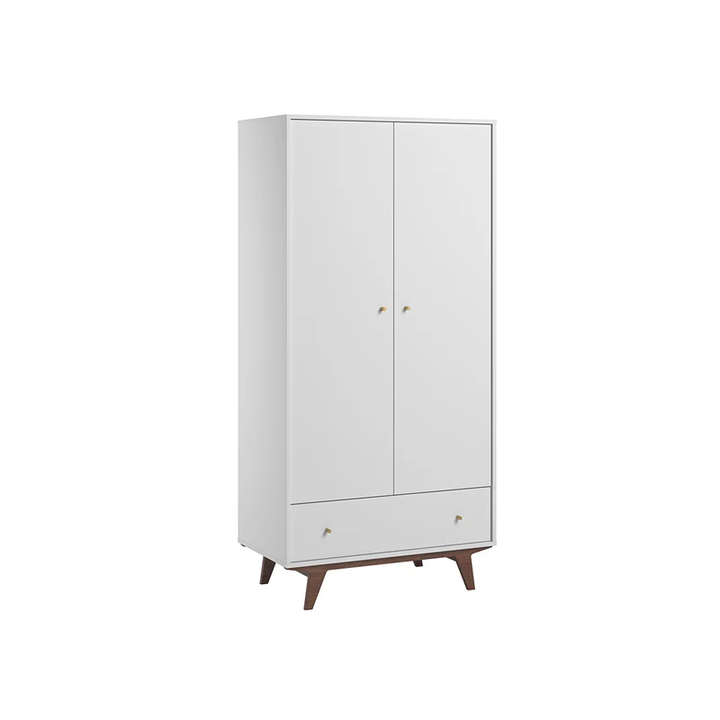 Lit évolutif 70x140 et armoire 2 portes 1 tiroir Vox Mid - Blanc et bois