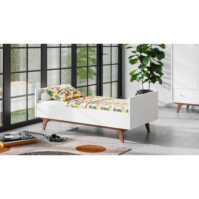 Lit évolutif 70x140 et armoire 2 portes 1 tiroir Vox Mid - Blanc et bois