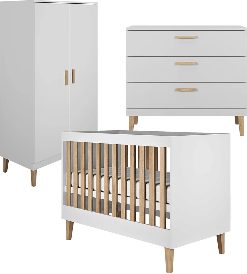 Chambre complète lit bébé 60x120, commode et armoire Kocot Kids Kubi - Blanc