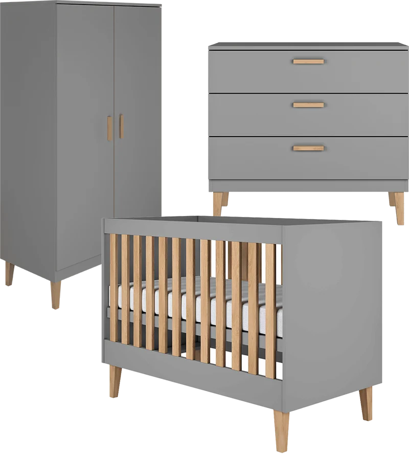 Chambre complète lit bébé 60x120, commode et armoire Kocot Kids Kubi - Gris