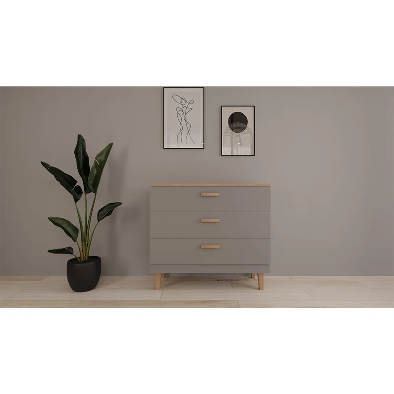 Commode 3 tiroirs Denver - Gris
