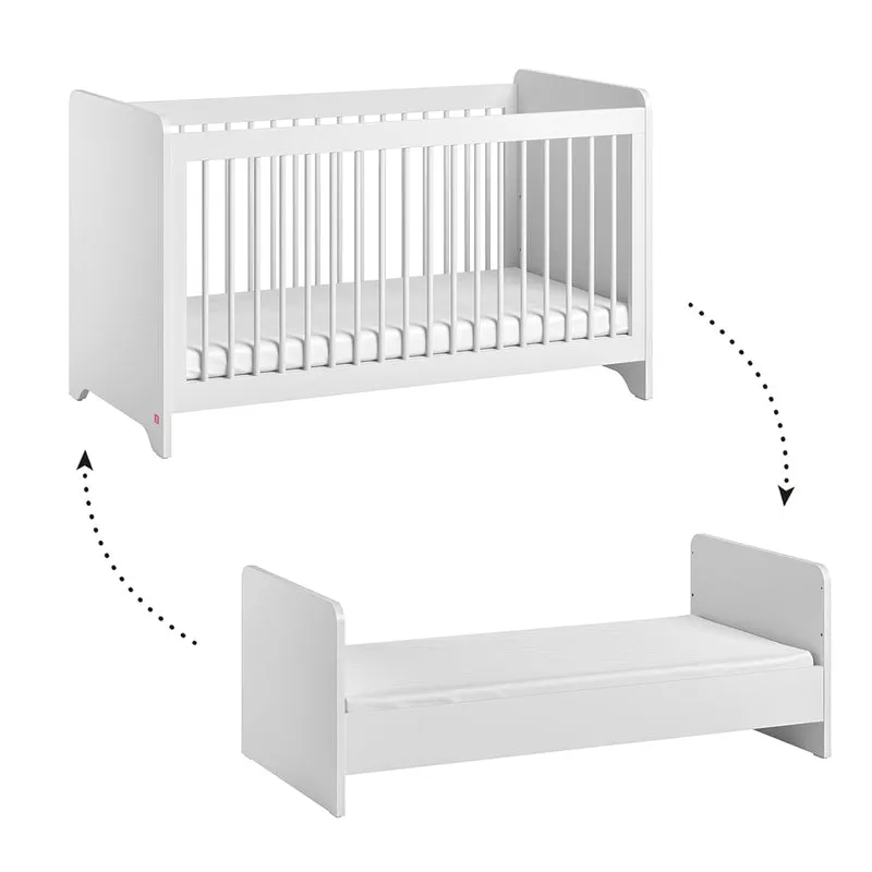 Chambre complète lit évolutif 70x140 commode à langer et armoire 2 portes Vox Ova Blanc