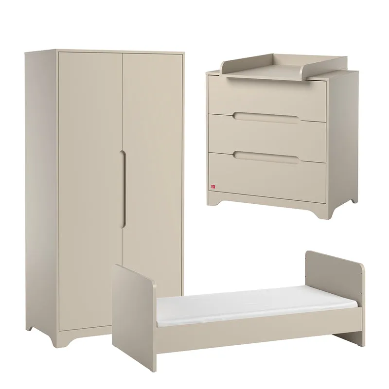 Chambre complète lit évolutif 70x140 commode à langer et armoire 2 portes Vox Ova Beige