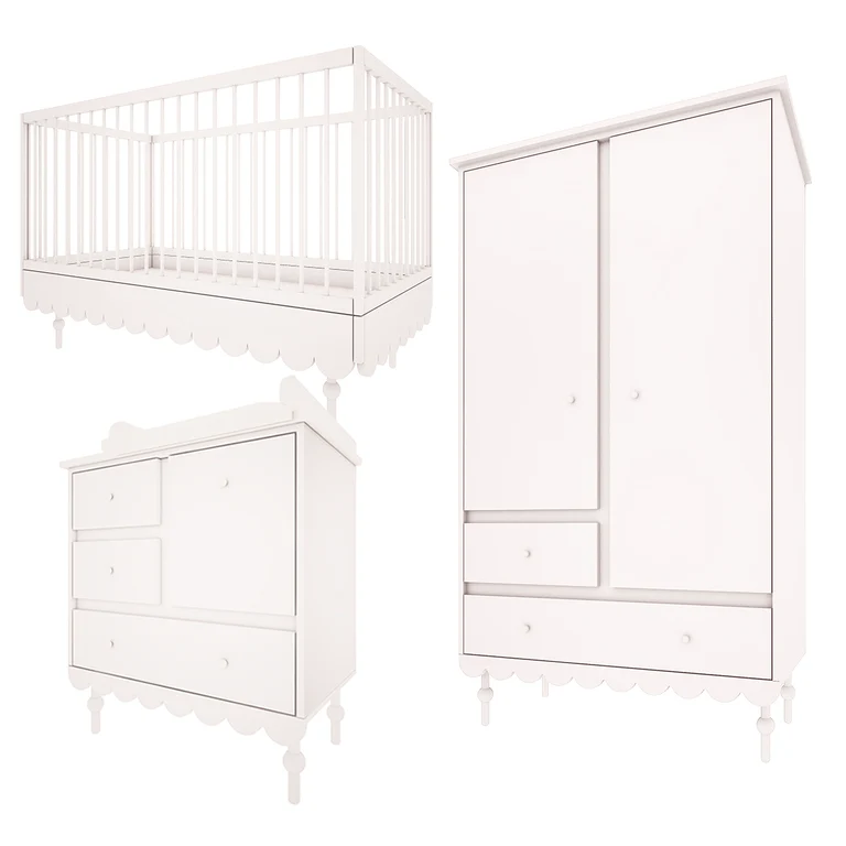 Chambre complète lit évolutif 70x140 commode à langer et armoire 2 portes Wood Luck Babushka Blanc