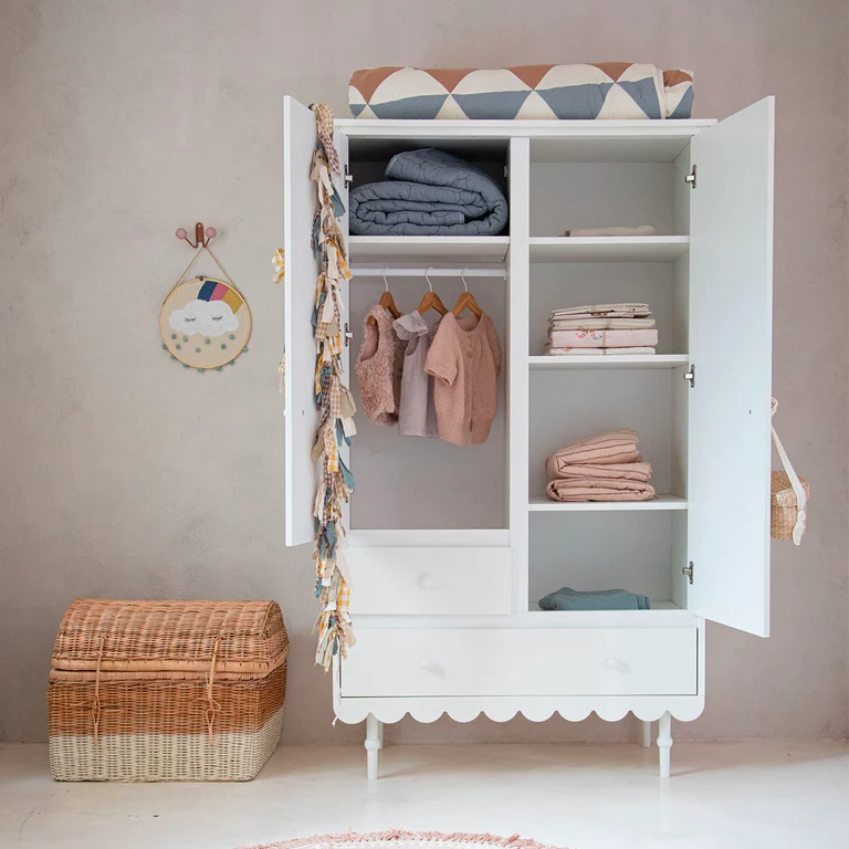 Lit évolutif 70x140 et armoire 2 portes Wood Luck Babushka Blanc