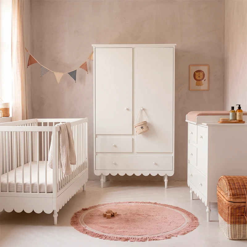 Commode 3 tiroirs et armoire 2 portes Wood Luck Babushka Blanc