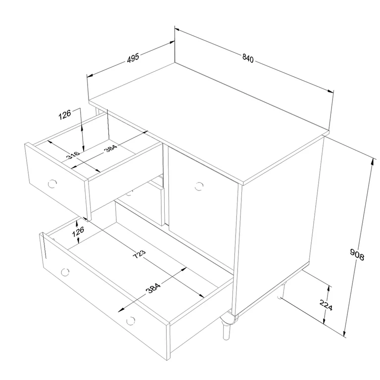 Commode 3 tiroirs 1 porte Wood Luck Babushka Blanc