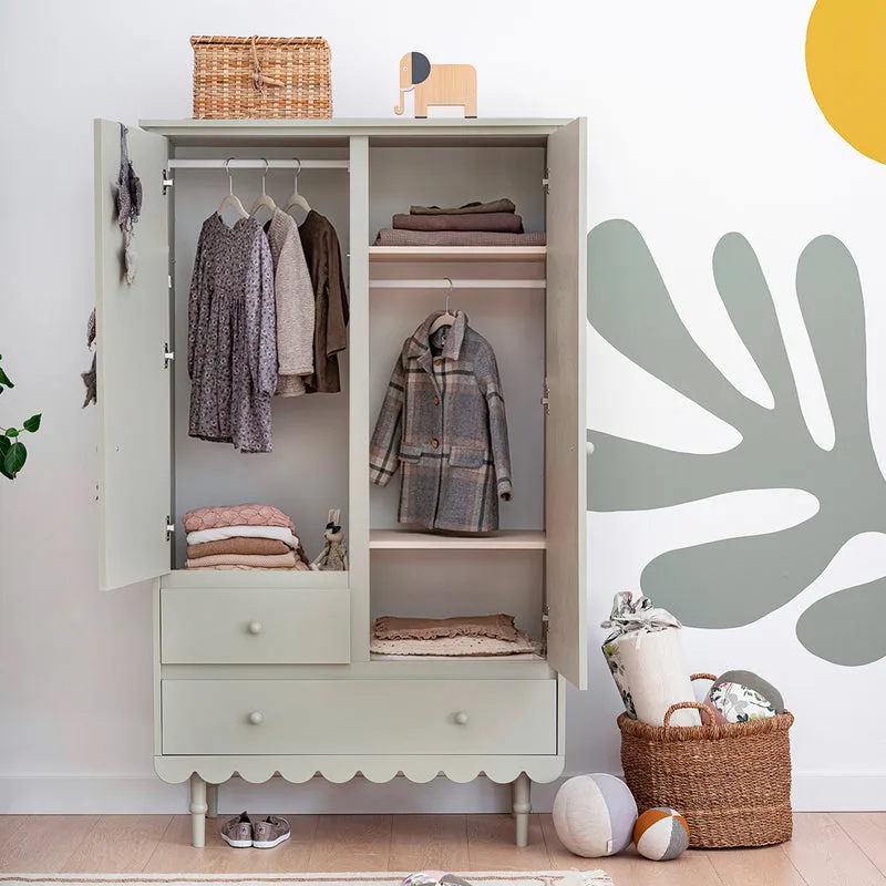 Chambre complète lit évolutif 70x140 commode à langer et armoire 2 portes Wood Luck Babushka Olive