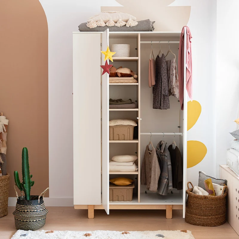 Commode 3 tiroirs et armoire 2 portes Wood Luck Romy - Blanc