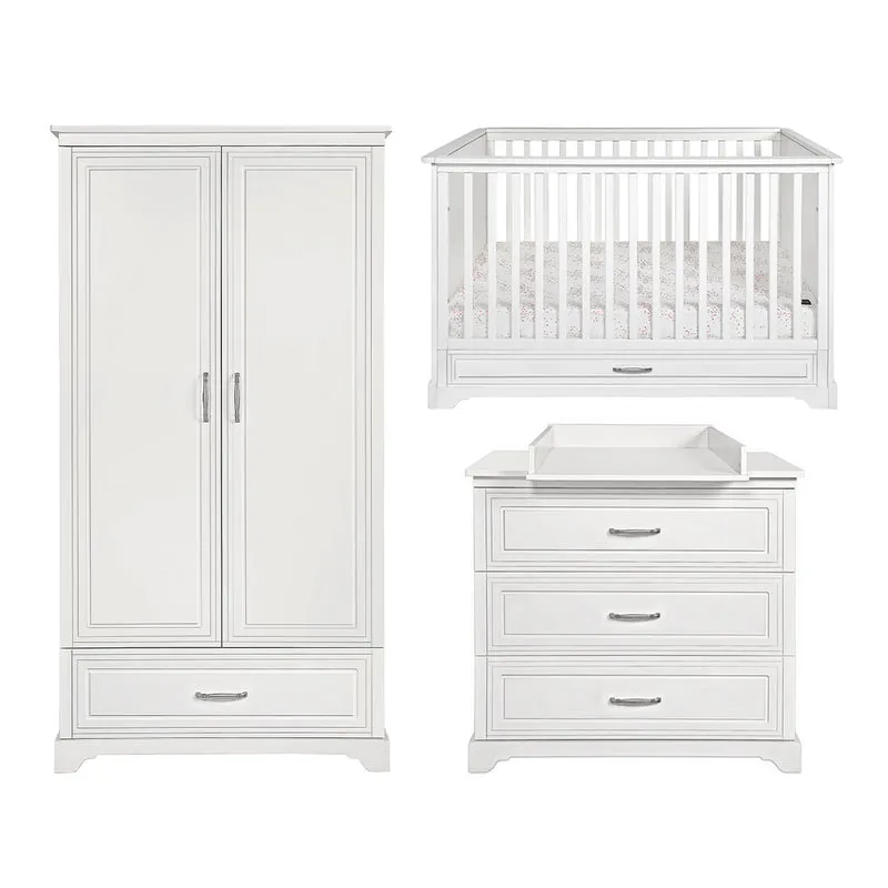 Chambre complète lit évolutif 70x140 commode à langer et armoire 2 portes Novelies Melody Blanc