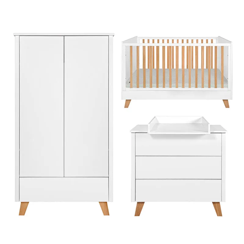 Chambre complète lit évolutif 70x140 commode à langer et armoire 2 portes Novelies Zara Blanc