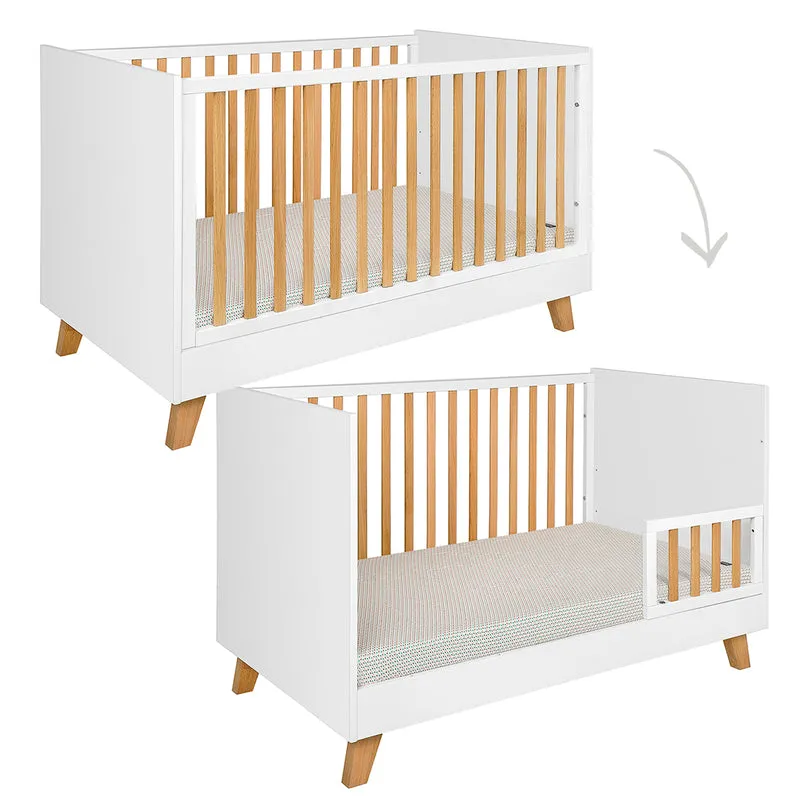 Chambre complète lit évolutif 70x140 commode à langer et armoire 2 portes Novelies Zara Blanc