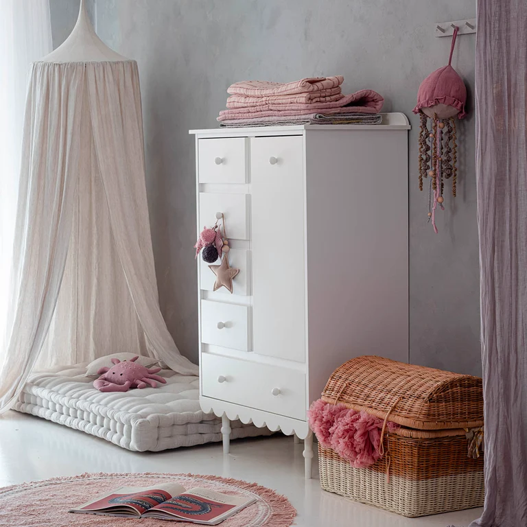Commode 5 tiroirs 1 porte Wood Luck Babushka Blanc