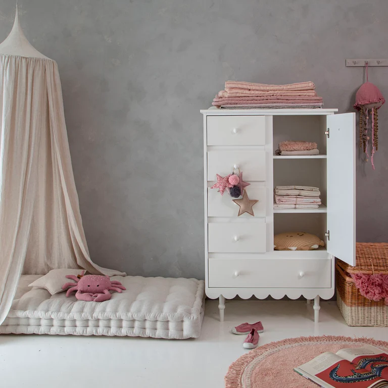 Commode 5 tiroirs 1 porte Wood Luck Babushka Blanc
