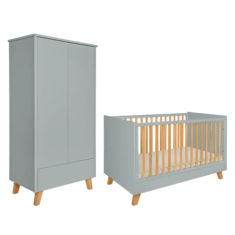Lit évolutif 70x140 et armoire 2 portes Novelies Zara Gris
