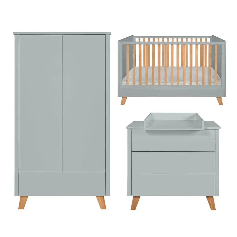 Chambre complète lit évolutif 70x140 commode à langer et armoire 2 portes Novelies Zara Gris