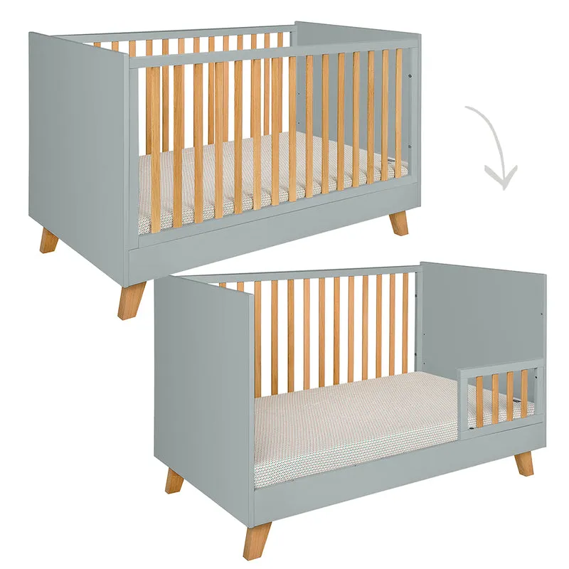 Chambre complète lit évolutif 70x140 commode à langer et armoire 2 portes Novelies Zara Gris