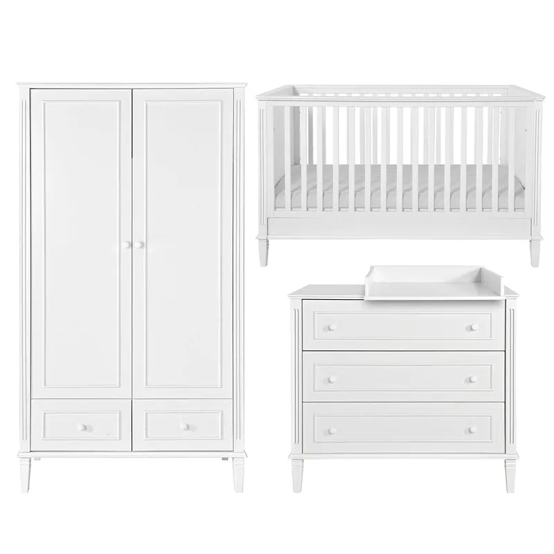 Chambre complète lit évolutif 70x140 commode à langer et armoire 2 portes Novelies Bianka Blanc