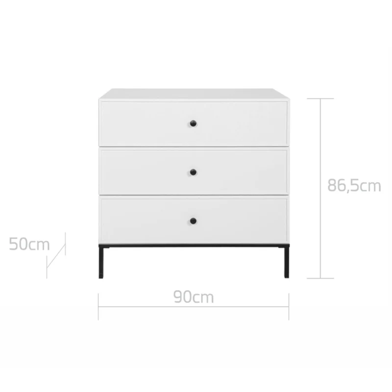 Commode 3 tiroirs Bellamy Lumi Blanc et noir