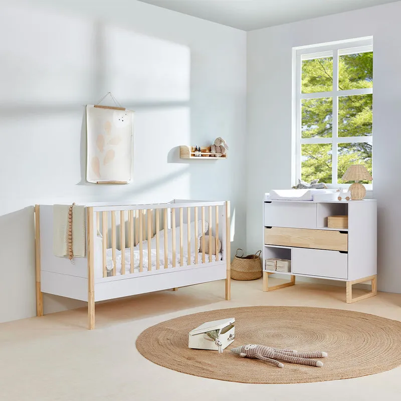 Lit évolutif 70x140 et commode 3 tiroirs Bellamy Juliette Blanc et bois