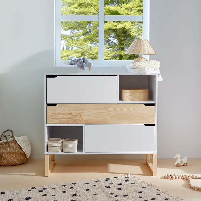 Commode 3 tiroirs Bellamy Juliette Blanc et bois