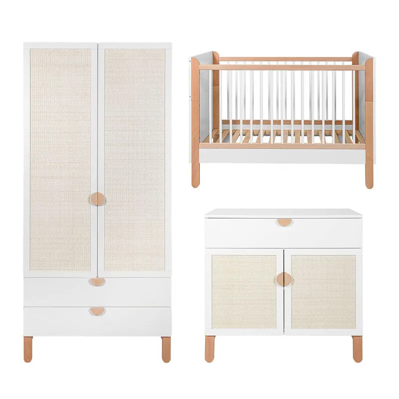 Chambre complète lit bébé 60x120 commode à langer et armoire 2 portes Bellamy Laurie Blanc et bois