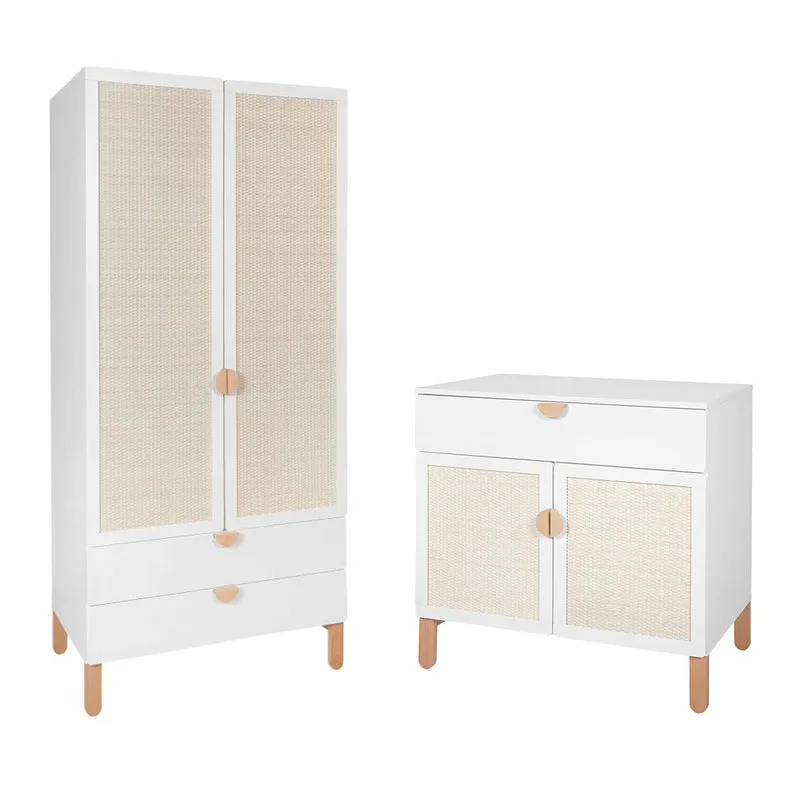 Commode 2 portes et armoire 2 portes Bellamy Laurie Blanc et bois