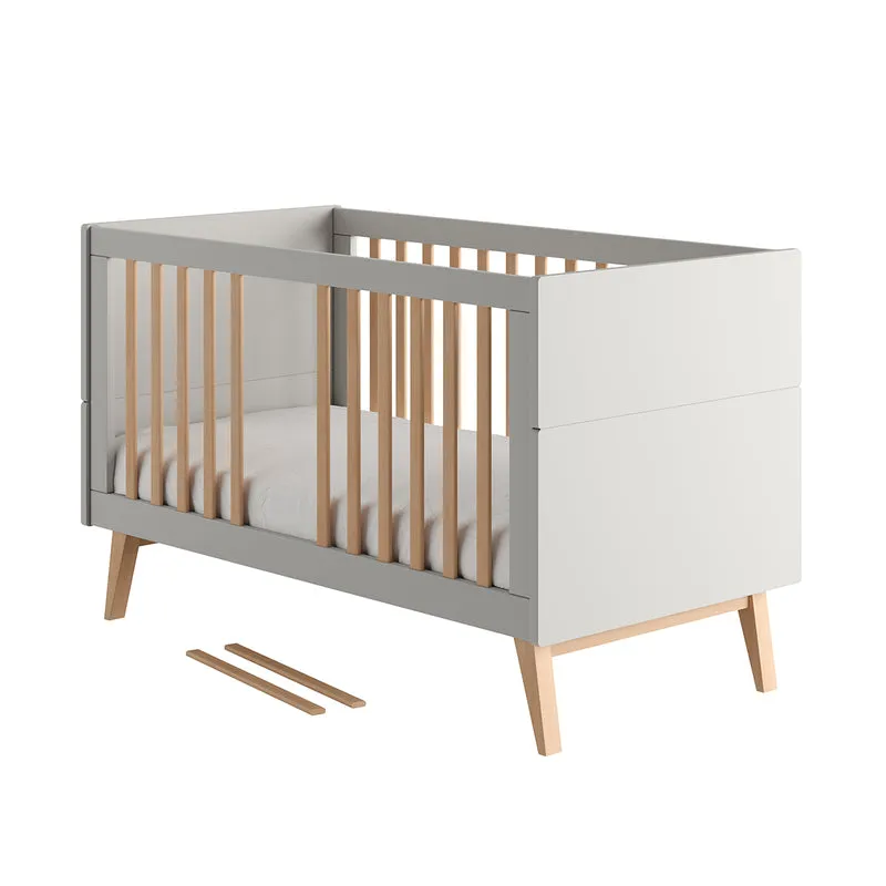 Lit évolutif 70x140 et commode 3 tiroirs Pinio Swing Gris et bois
