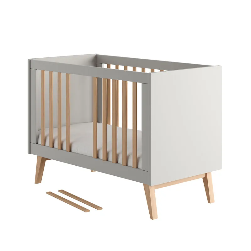 Lit évolutif 60x120 et commode 4 tiroirs 1 porte Pinio Swing Gris et bois