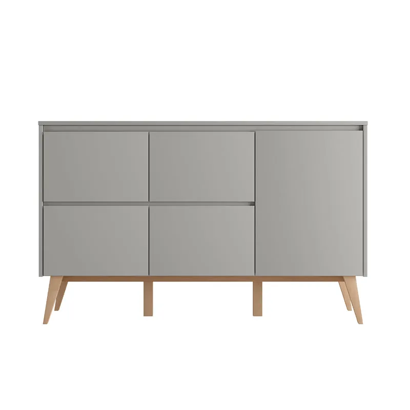 Lit évolutif 60x120 et commode 4 tiroirs 1 porte Pinio Swing Gris et bois