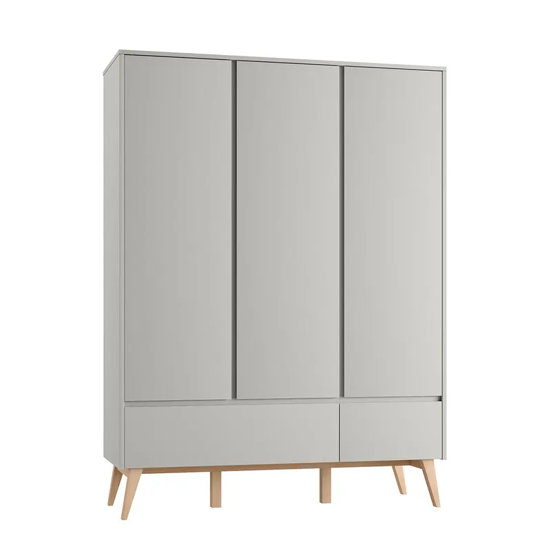 Chambre complète lit évolutif 70x140 commode à langer et armoire 3 portes Pinio Swing Gris et bois