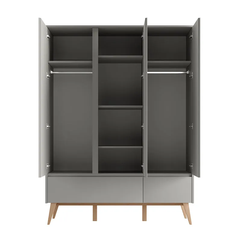 Chambre complète lit évolutif 70x140 commode à langer et armoire 3 portes Pinio Swing Gris et bois