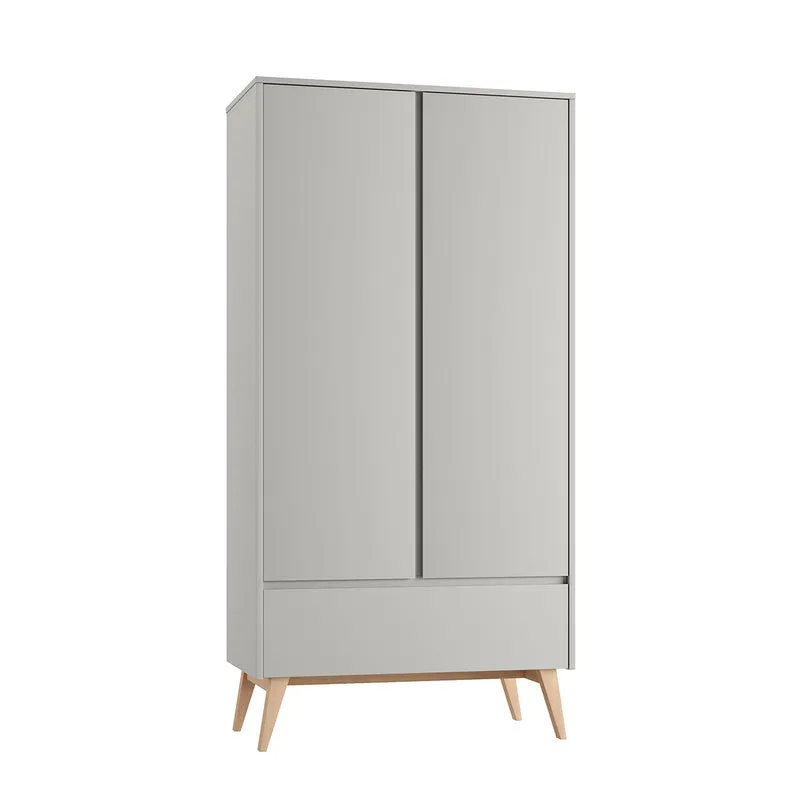 Chambre complète lit évolutif 70x140 commode à langer et armoire 2 portes Pinio Swing Gris et bois