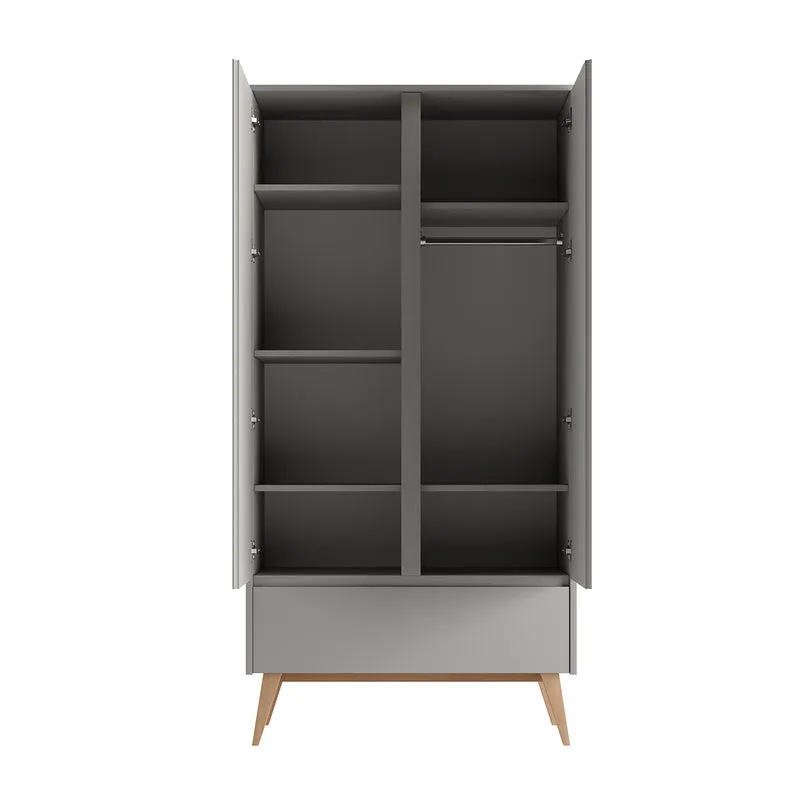 Chambre complète lit évolutif 60x120 commode à langer et armoire 2 portes Pinio Swing Gris et bois