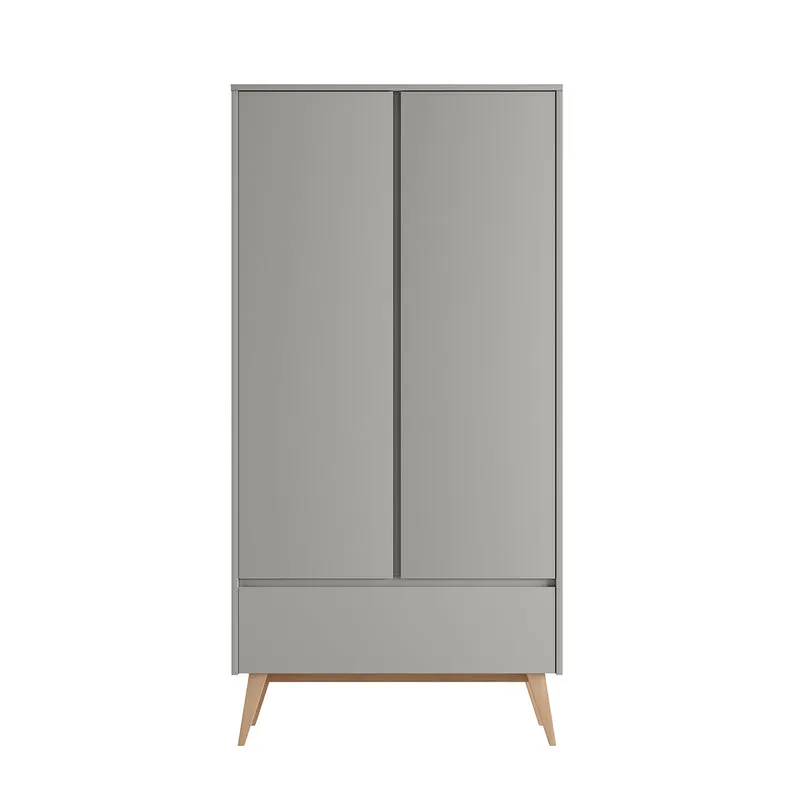 Lit évolutif 70x140 et armoire 2 portes Pinio Swing Gris et bois
