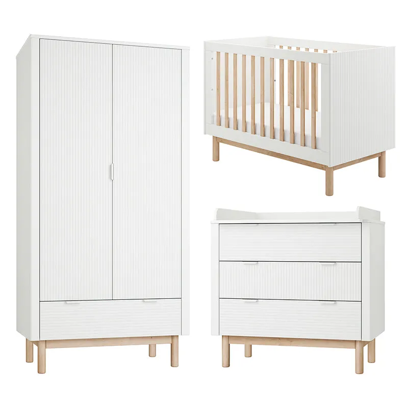 Chambre complète lit évolutif 60x120 commode à langer et armoire 2 portes Pinio Miloo Blanc