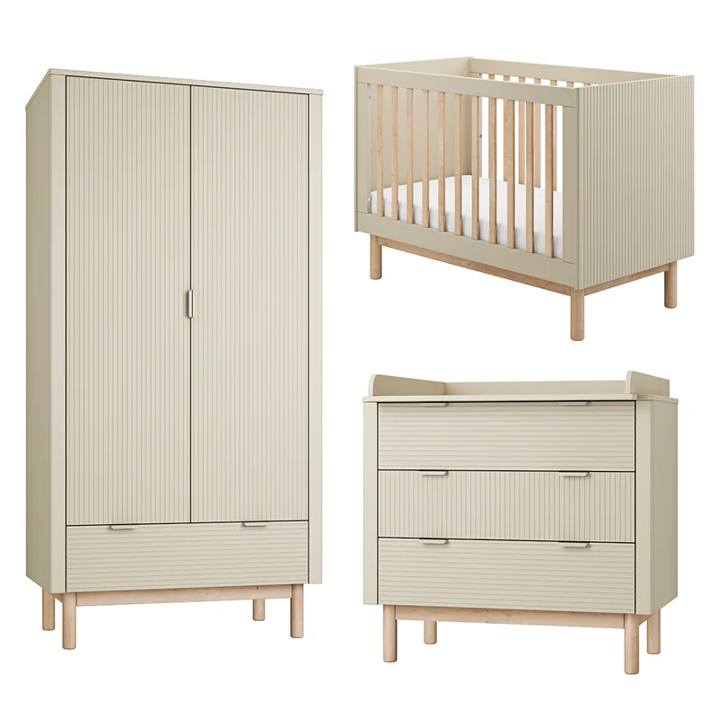 Chambre complète lit évolutif 60x120 commode à langer et armoire 2 portes Pinio Miloo Champagne
